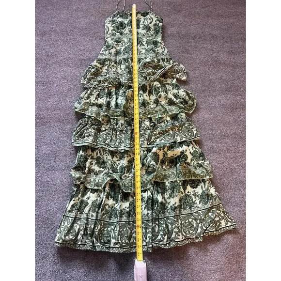 NWT Alice + Olivia Valencia Floral Sage Green Tiered Maxi Dress Size 2 - Picture 16 of 16
